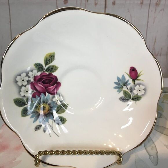 So Pretty Vintage Lefton Purple Rose Bone China Floral Teacup Set Cottage Shabby - Picture 4 of 10